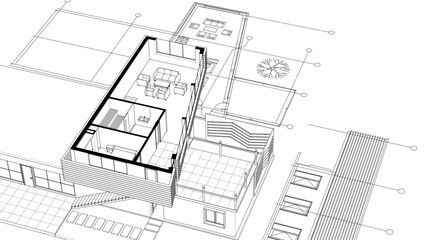architecture concept sketch housing 3d illustration