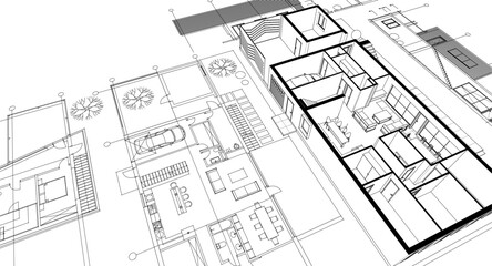 architecture concept sketch housing 3d illustration