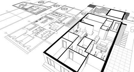 architecture concept sketch housing 3d illustration