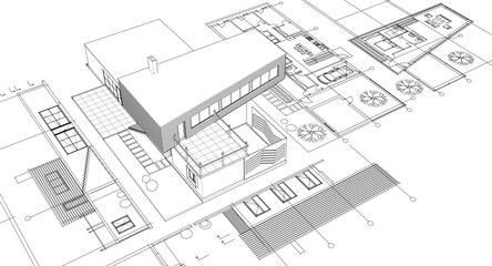 architecture concept sketch housing 3d illustration