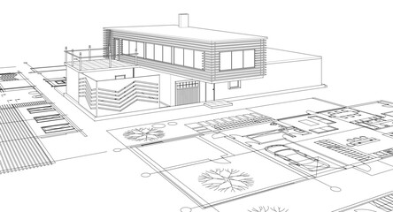architecture concept sketch housing 3d illustration