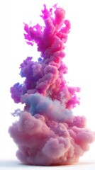 Fototapeta premium Ethereal Pink and Blue Smoke Plume Ascending on White Background, Abstract Art, Studio Shot, Vaporwave Aesthetic