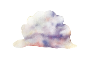 Summer air cloud. Watercolor pastel cotton candy. Hand drawn illustration isolated on background, transparent png. Cartoon illustration. Baby shower design elements. Party invitation, birthday