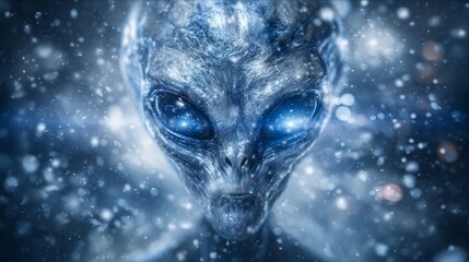 An extreme close-up of an unusual, alien creature is presented, suitable for concepts related to science fiction and the cosmos