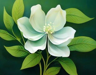 Obraz premium white flower stem green leaves abstract background