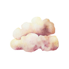 Summer air cloud. Watercolor pastel cotton candy. Hand drawn illustration isolated on background, transparent png. Cartoon illustration. Baby shower design elements. Party invitation, birthday