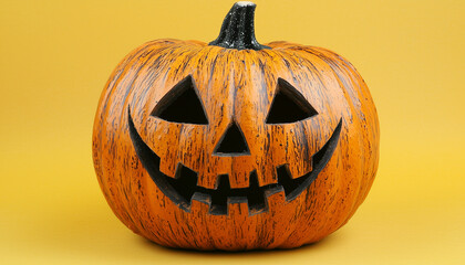 Halloween pumpkin on bright yellow background