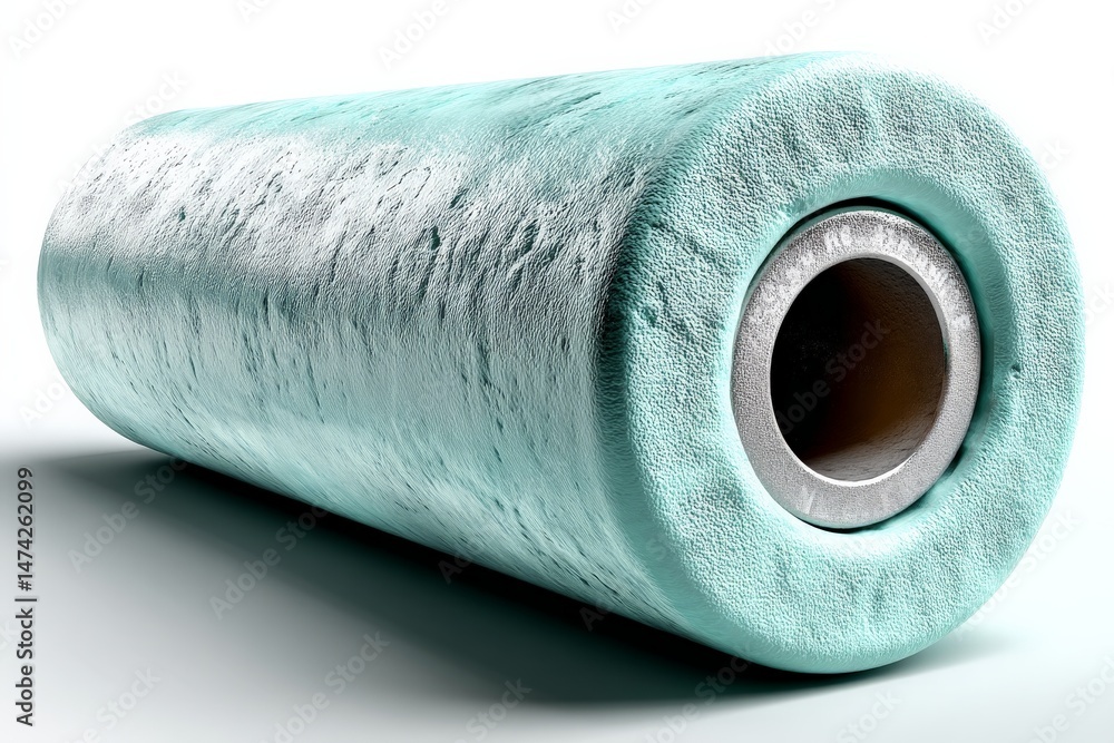 Poster Roller with a textured surface in a bright turquoise color positioned against a plain background for artistic effect