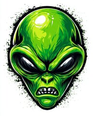 vector drawing of an angry extraterrestrial face with sharp teeth and a bulging vein’ becomes ‘furious martian cartoon character with sharp teeth and a visible vein in the head in modern format