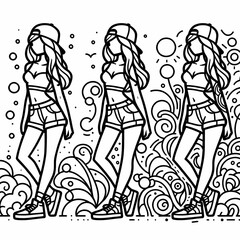Stylish Young Woman in Casual Summer Outfit Coloring Page