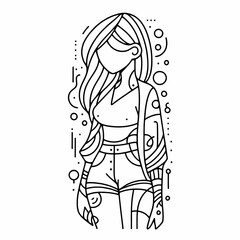 Abstract Line Art of a Stylish Woman in Casual Attire