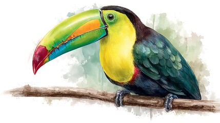 Fototapeta premium Vibrant Keelbilled Toucan in Watercolor with Tropical Bird.