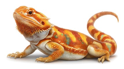 Naklejka premium Vibrant Orange Bearded Dragon Lizard Reptile Pet.