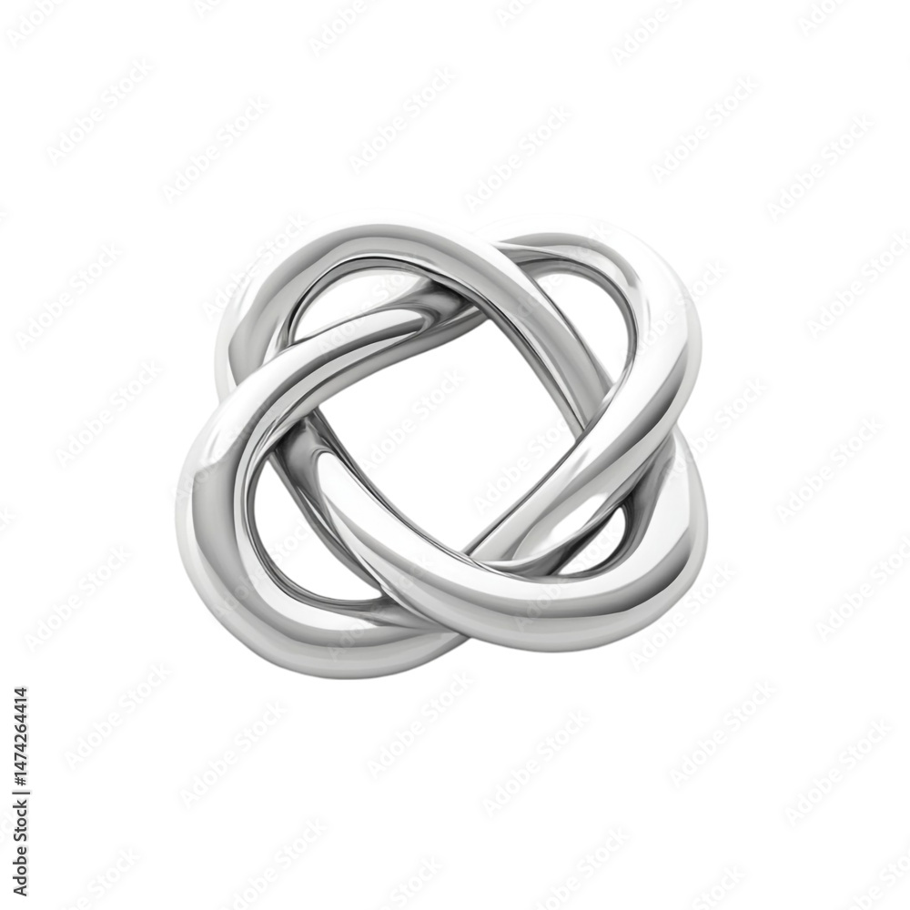 Poster abstract silver metallic knot design three dimensional rendering modern art