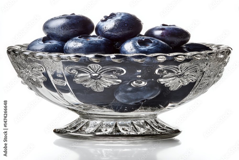 Aufkleber fresh blueberries arranged elegantly in a crystal bowl for a vibrant display in a well-lit kitchen s