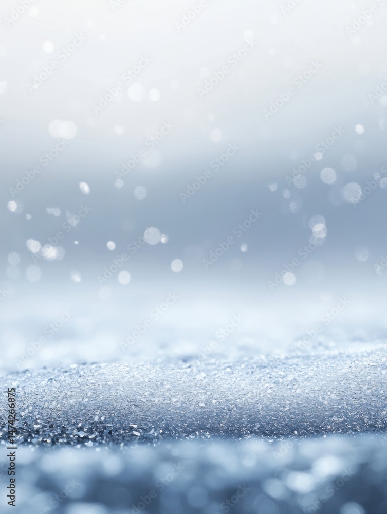 Poster abstract low angle of frosted surface with bokeh lights in wintery blue tones for background texture