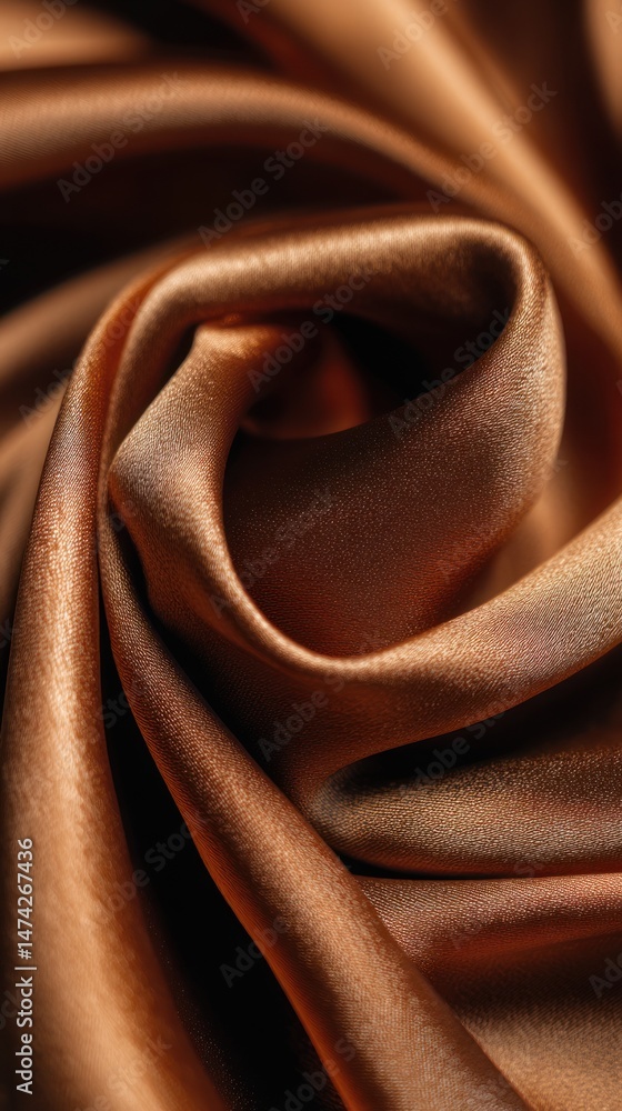 Poster swirling brown fabric creates a smooth elegant abstract pattern with light and shadow.