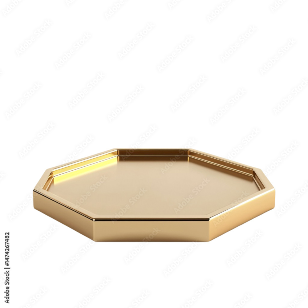 Poster gold octagonal display platform on white background perfect for product showcase or presentation