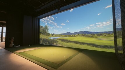A state-of-the-art indoor golf simulation room equipped with advanced technology and incredibly realistic graphics enables players to refine their technique within a highly controlled setting