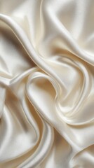 Fototapeta premium Wavy satin fabric background with soft folds and light beige color.