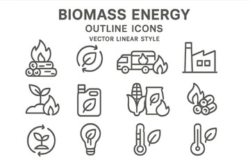 Vector illustration of hydroelectric outline icons depicting different aspects of hydropower generation
