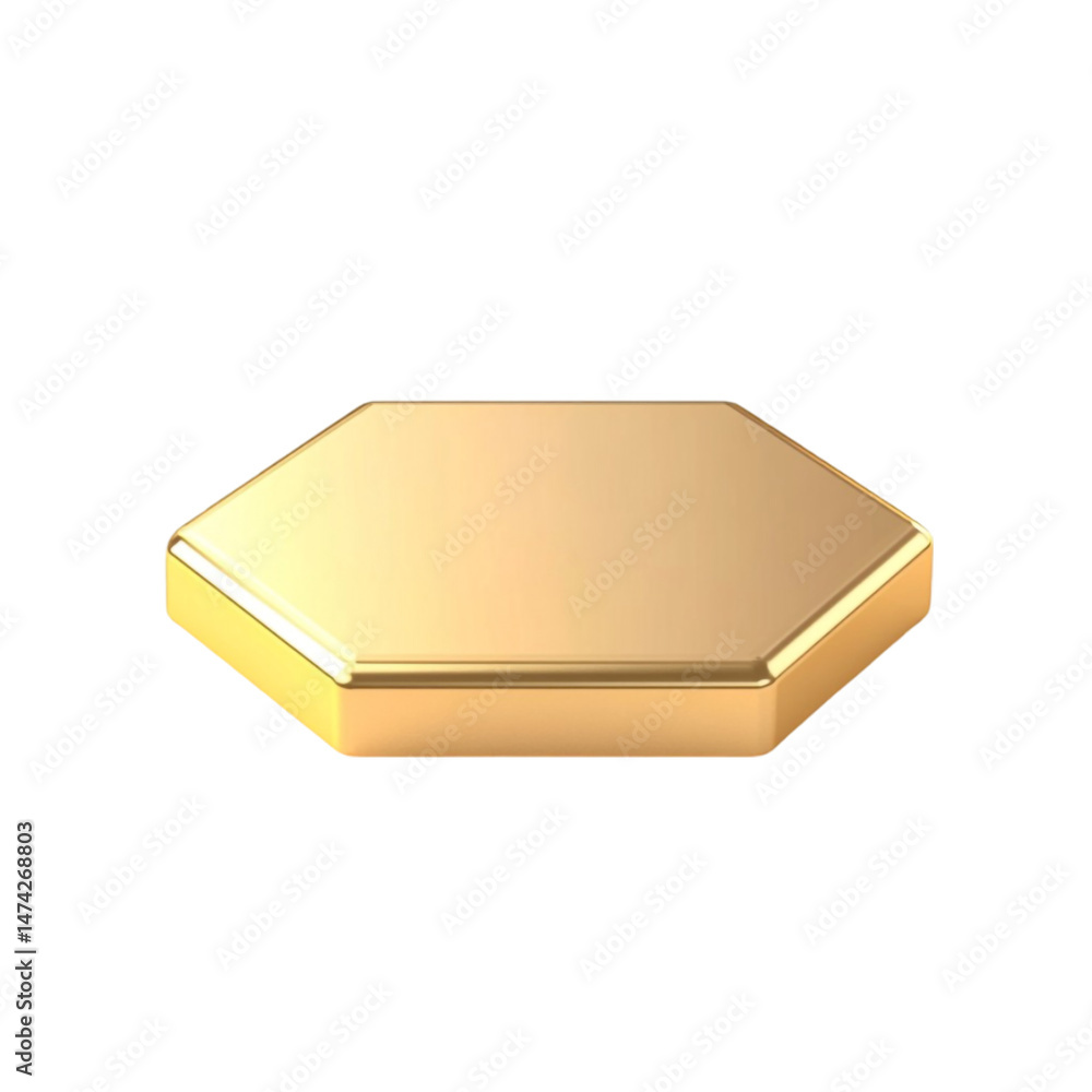 Poster golden hexagonal platform product display stand isolated on white background