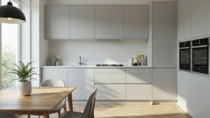 Modern kitchen interior with light, furniture