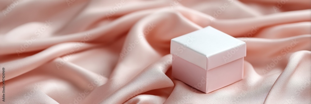 Poster Delicate Light Pink Silk Draped With a White Box Casting Soft Shadows for an Elegant Display of Simplicity and Charm