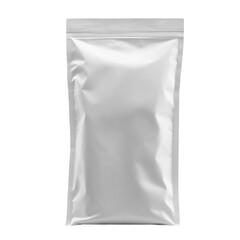 Blank white foil pouch packaging mockup isolated on white background