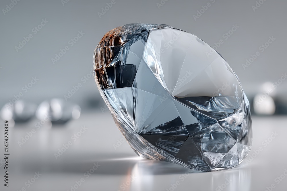 Poster stunning crystal cut gemstone reflecting light in a bright studio setting with blurred background