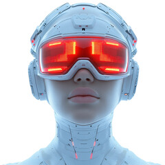 Futuristic cybernetic woman with vr headset and ai technology concept art on transparent background
