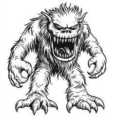 Ferocious, furry creature in bold black and white design.