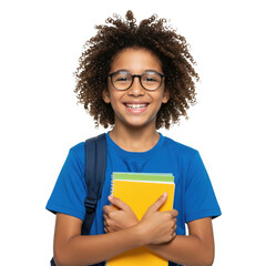 Student with books smiling isolated on transparent background