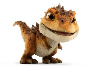 Vibrant 3D Cartoon Dinosaur with Friendly Face for Prehistoric and Fun Themes