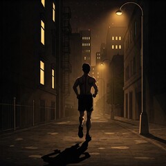 Corredor en la ciudad de noche