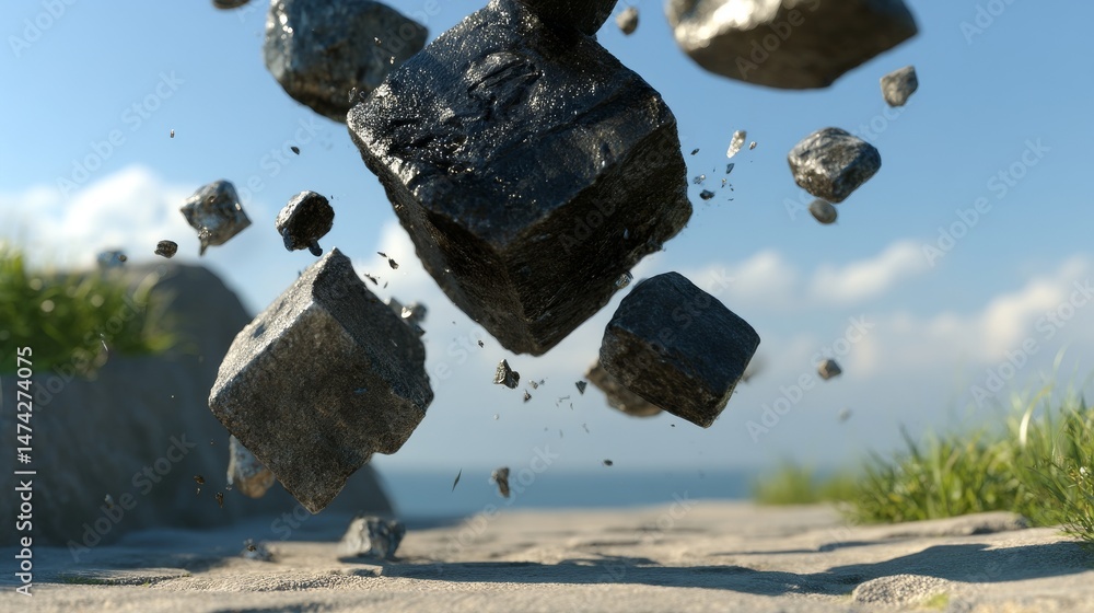Poster circular stones that have the ability to float are positioned in a scattered manner on a path of sto