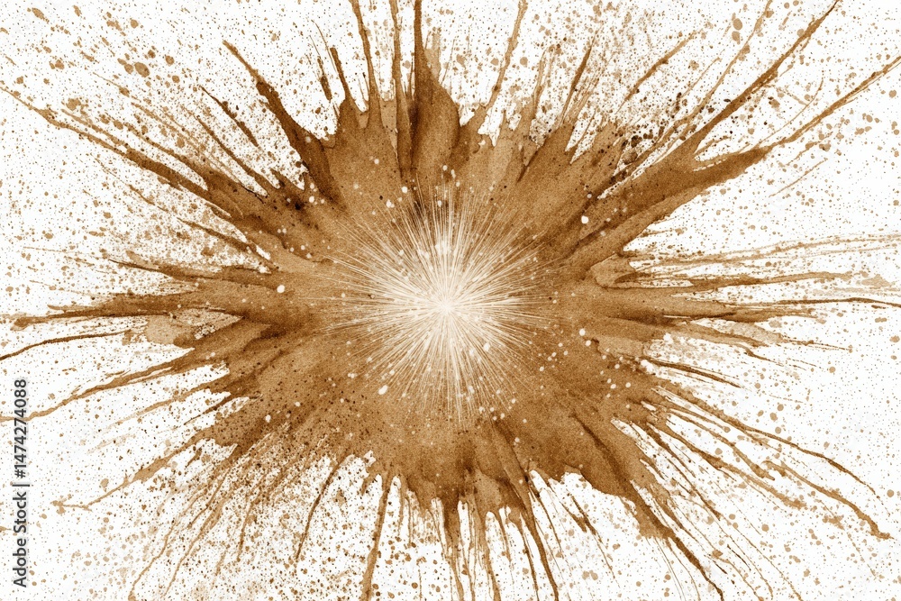 Poster Artistic brown explosion effect with dynamic splashes and radial patterns in a minimalist design