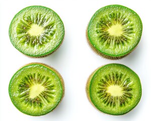 Fototapeta premium Four Slices of Fresh Green Kiwi Fruit on White Background