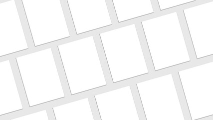 White Blanks Mockups lying on neutral Light background (Flat lay Animation) . Paper Blank Mock Up. For Branding Identify, Business Cards or Magazine pages and Social Posts