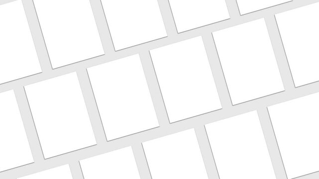 White Blanks Mockups lying on neutral Light background (Flat lay Animation) . Paper Blank Mock Up. For Branding Identify, Business Cards or Magazine pages and Social Posts