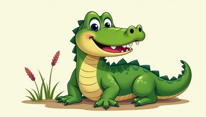 Fototapeta premium Adorable and charming alligator with a big smile, perfect for greeting cards and prints, charming, animal