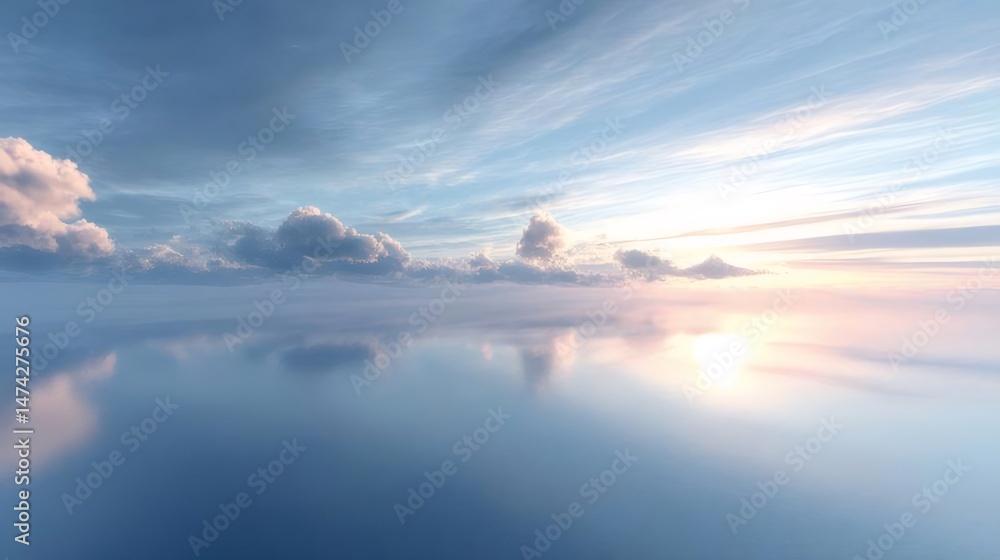 Aufkleber 穏やかな海と雲の反射 空と水が織りなす静寂な風景 青と白のコントラストが美しい 自然の背景