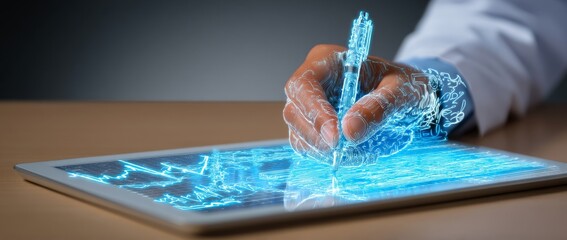 The growth of healthcare and medical business data is represented on a chart, with a doctor utilizing a network and professional services, including electronic medical records, to inform business