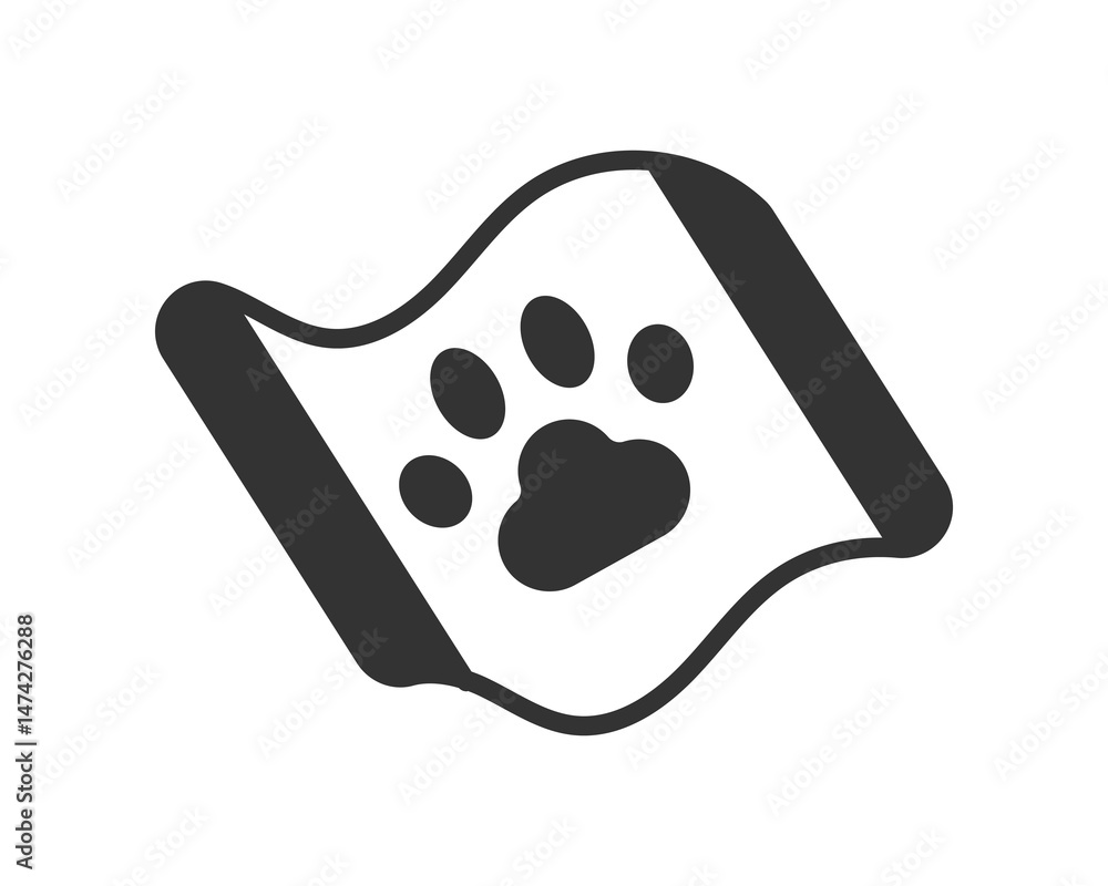 Poster abstract monochrome design element featuring a paw print on a stylised banner. modern and minimal, p