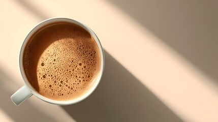 Cup of coffee with foam aerial view