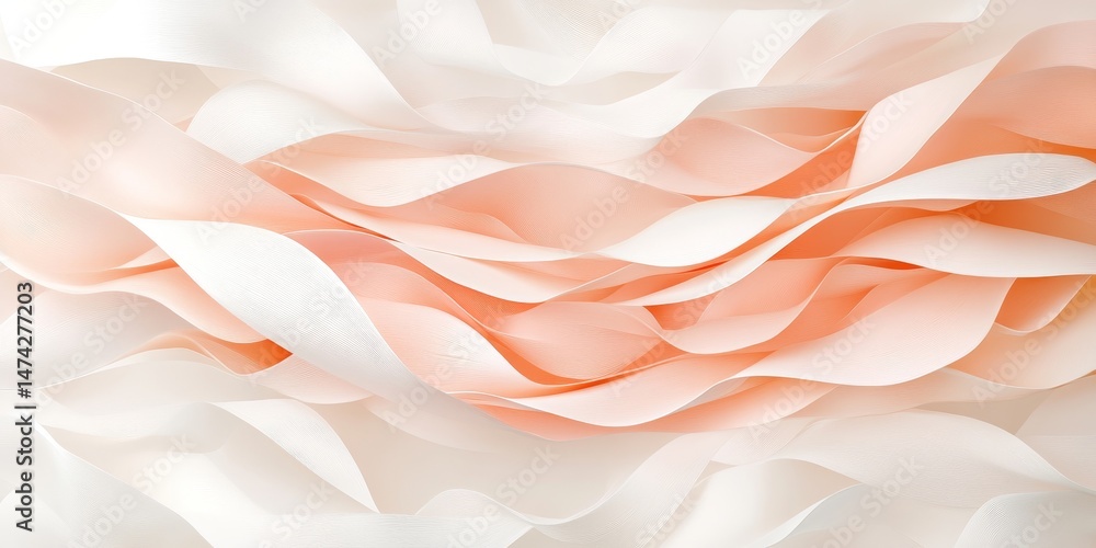 Poster abstract flowing layers a 3d illustration of dynamic paper folds in soft peach and coral hues