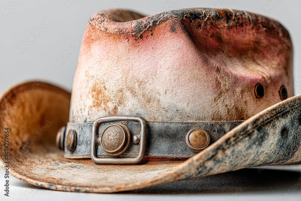 Poster worn cowboy hat showcasing rich textures and colors with a rustic charm
