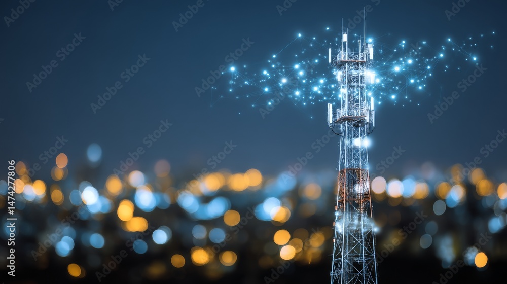 Poster the concept of urban broadband network technology is represented by a white high-speed mobile intern