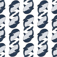 Seamless pattern with a killer whale silhouette on a white background