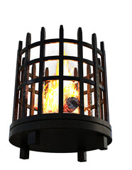 A lit fire braizer from a perspective view on an isolated background.